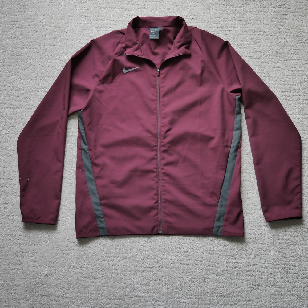 Nike Dri-FIT Mens Full Zip Track Jacket Maroon Burgundy Grey Size M